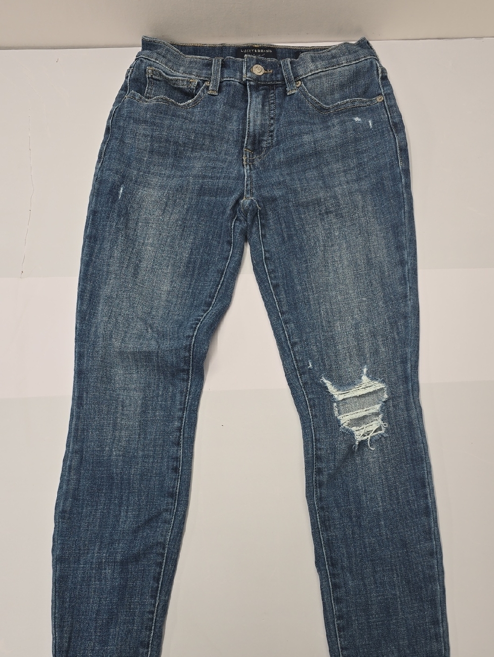 Lucky‎ Brand Women's Distressed Medium Blue Skinny Jeans